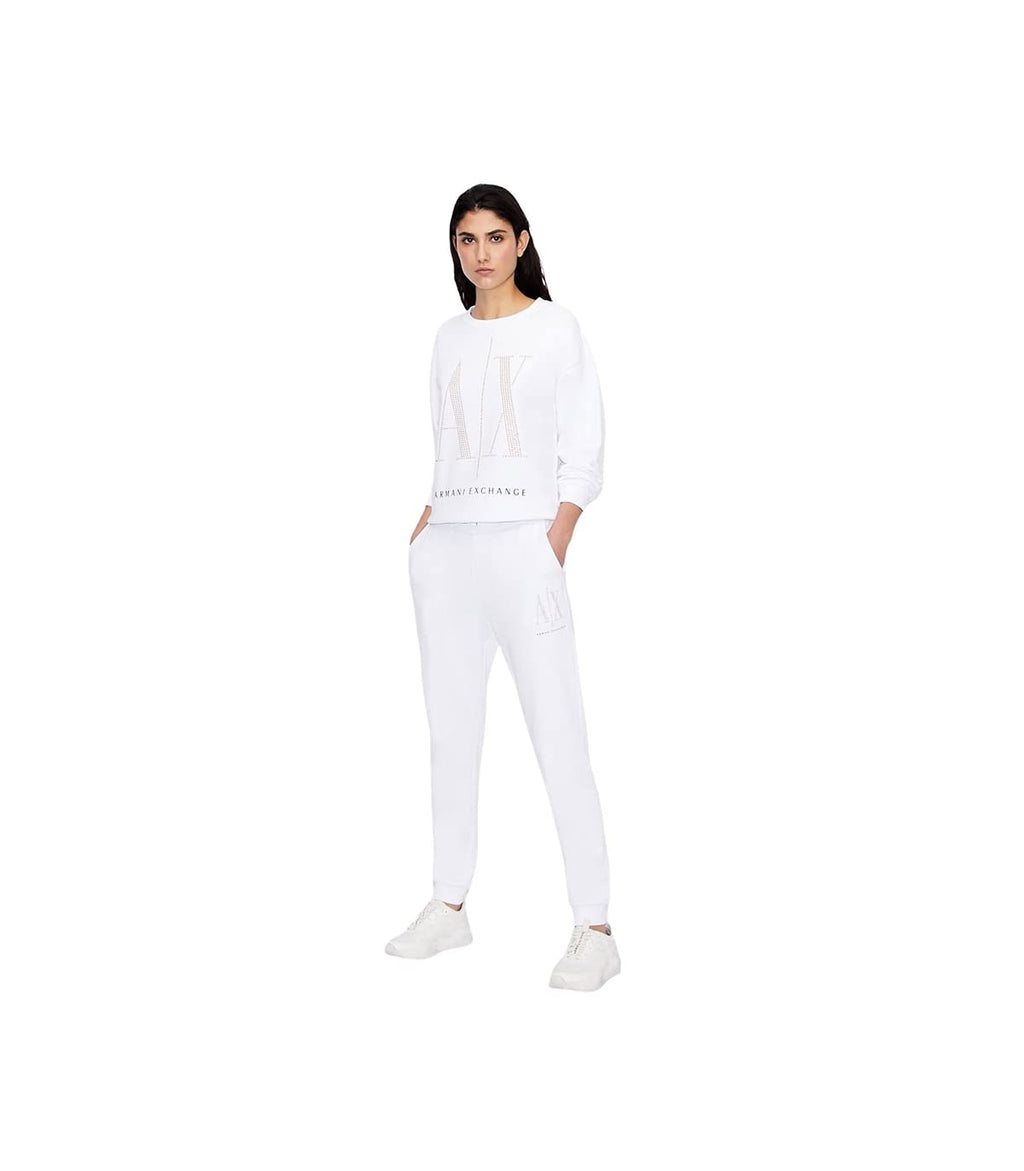 Armani Exchange Studded Icon Sweatshirt Sudadera, Blanco, S para Mujer