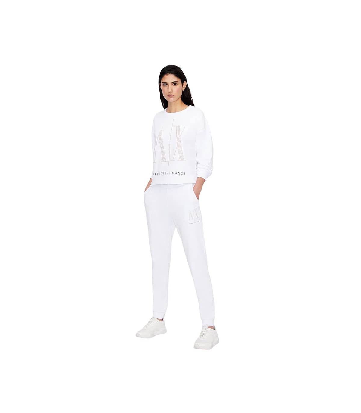 Armani Exchange Studded Icon Sweatshirt Sudadera, Blanco, S para Mujer