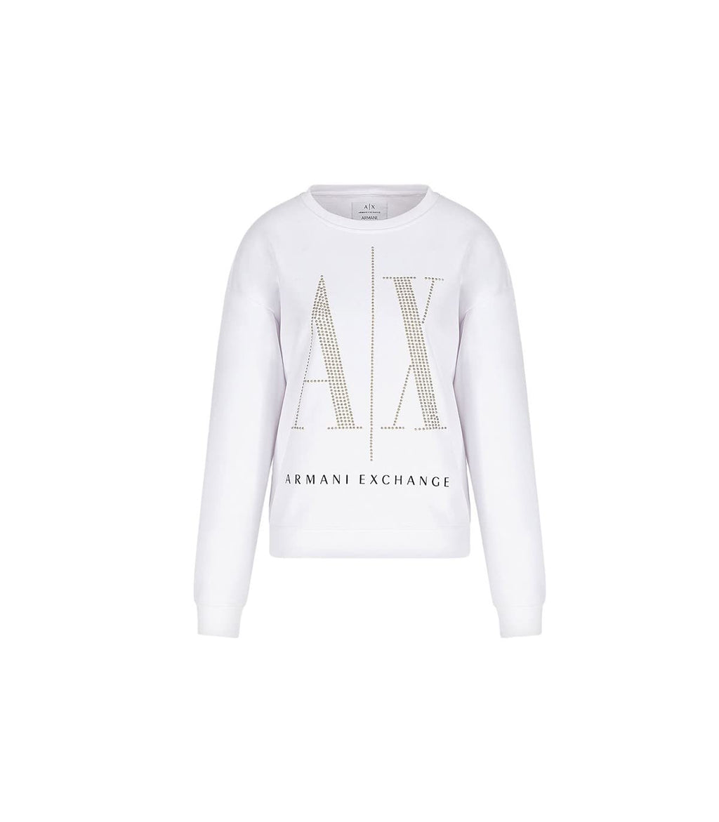 Armani Exchange Studded Icon Sweatshirt Sudadera, Blanco, S para Mujer