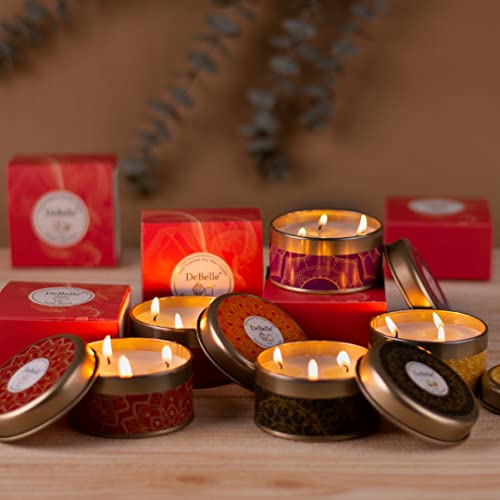 DeBelle Luxe Scented Soy Wax Candle Combo Pack of 5 | Best Gift for Home, Office | 3 Wick Candle | Aromatherapy Candle| Floral| Reusable Tin