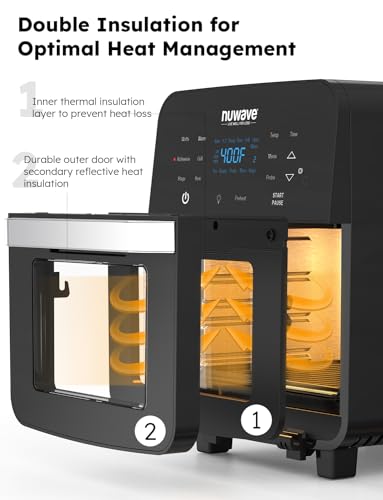 Nuwave Brio 15.5Qt Air Fryer Rotisserie Oven, X-Large Family Size, Powerful 1800W, 4 Rack Positions, 50°-425°F Temp Controls, 100 Presets & 50 Memory, Integrated Smart Thermometer, Linear T Technology