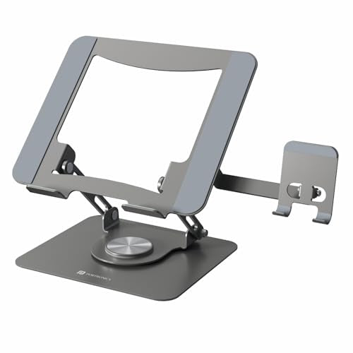 Portronics My Buddy K9 Pro 2-in-1 Laptop & Phone Stand with 360° Rotating Base, Adjustable Height & Angle, Foldable Metal Design, Heat Dissipation, Universal Fit for 10–15.6” Laptops