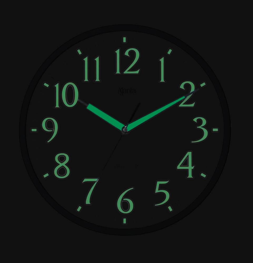 Ajanta 12 Inches Silent Sweep Radium Analog Wall Clock - Night Glow, White Dial - 30x30 cm (P. White)