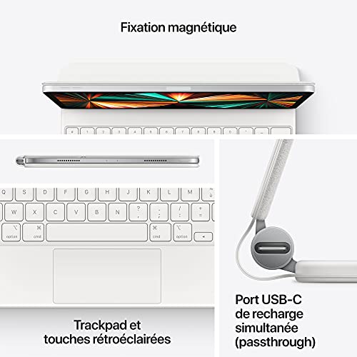 Apple Magic Keyboard: iPad Keyboard and case for iPad Pro 12.9 inch (3rd, 4th, 5th and 6th gen) and iPad Air (M2), Great Typing Experience, Built-in trackpad, French - White