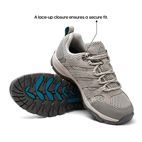 NORTIV 8 Womens Hiking Shoes Lightweight Breathable Mesh Walking Sneakers Outdoor Work Shoes, Light Grey - 7 (SNHS222W)