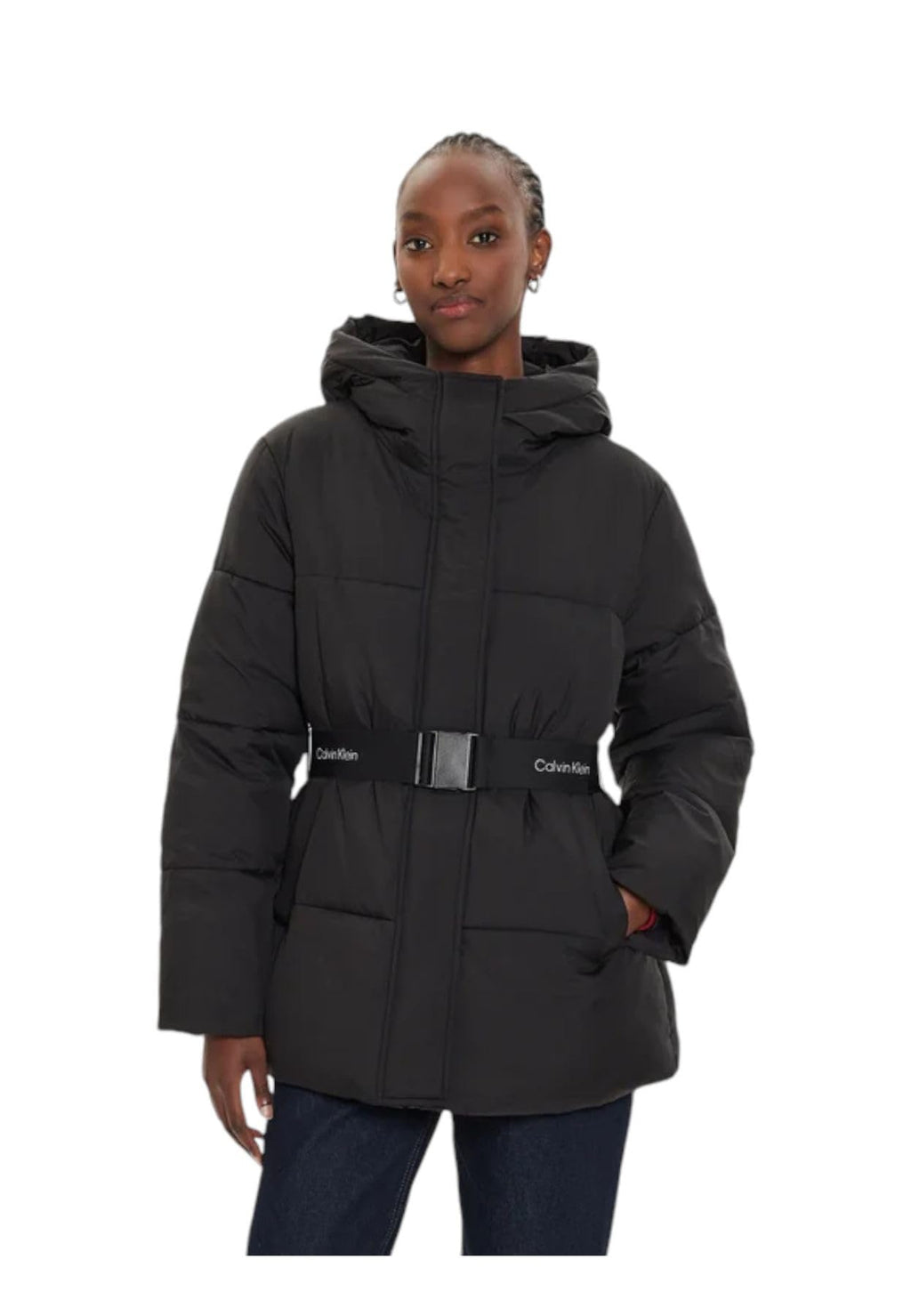 Calvin Klein Cazadora acolchada Mujer Logo Belt Short Puffer con cinturón, Negro (Ck Black), XL