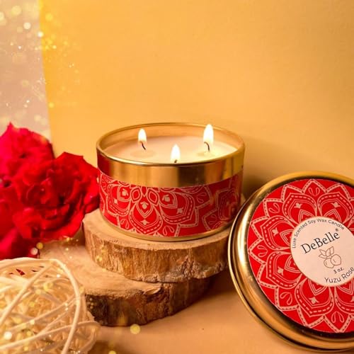 DeBelle Luxe Scented Soy Wax Candle Combo Pack of 5 | Best Gift for Home, Office | 3 Wick Candle | Aromatherapy Candle| Floral| Reusable Tin