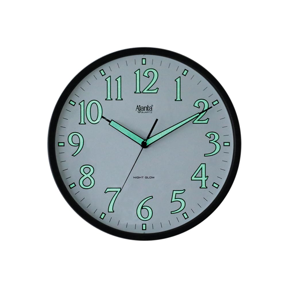 Ajanta 12 Inches Silent Sweep Radium Analog Wall Clock - Night Glow, White Dial - 30x30 cm (P. White)