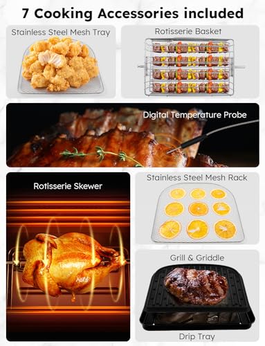 Nuwave Brio 15.5Qt Air Fryer Rotisserie Oven, X-Large Family Size, Powerful 1800W, 4 Rack Positions, 50°-425°F Temp Controls, 100 Presets & 50 Memory, Integrated Smart Thermometer, Linear T Technology