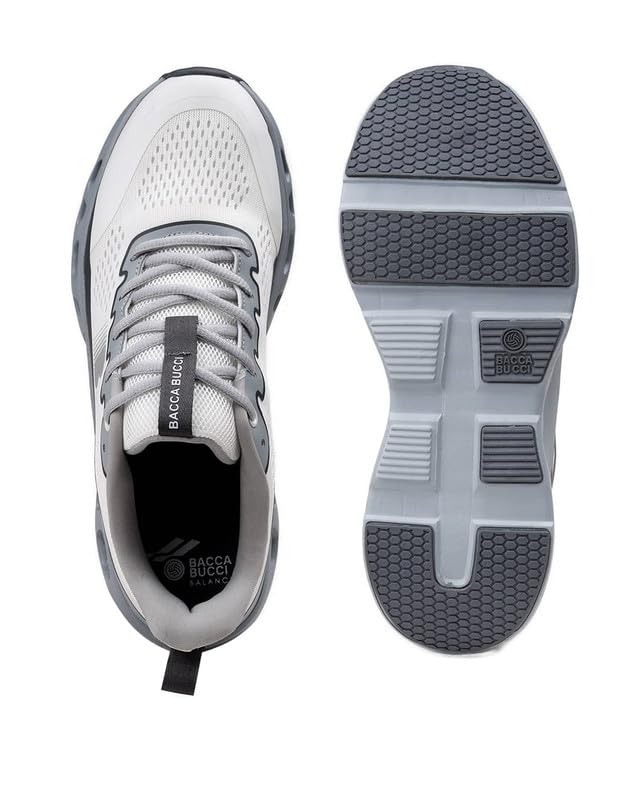Bacca Bucci Balance Men’s Sports Sneakers | Ultra-Light Jacquard Running Shoes with Cushioned Rebound Sole Stone Grey UK 7