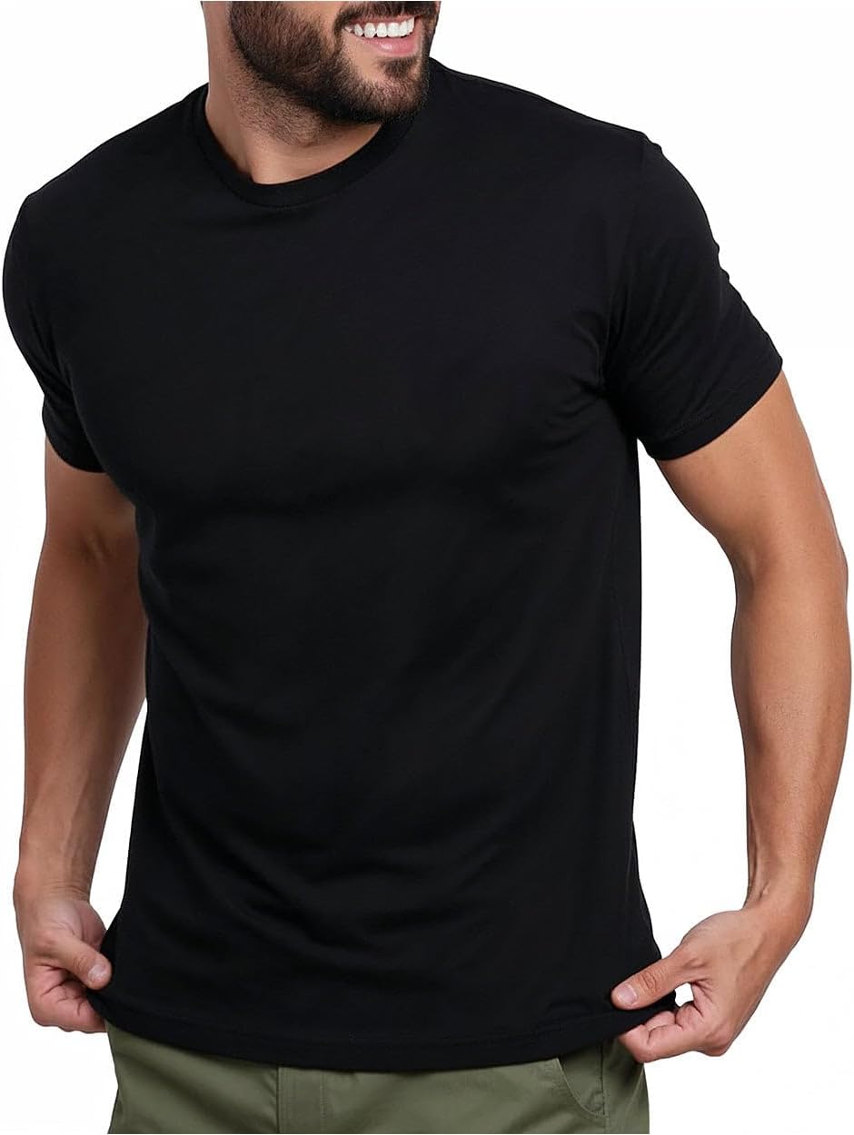 INTO THE AM Men's Plain Tees - Fitted Crewneck T-Shirts Casual Gym Workout Black White Short Sleeve Tshirts Shirts for Men (Black, X-Large)