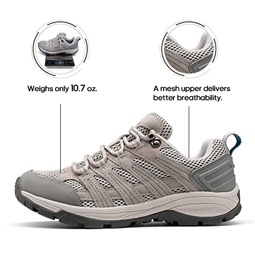 NORTIV 8 Womens Hiking Shoes Lightweight Breathable Mesh Walking Sneakers Outdoor Work Shoes, Light Grey - 7 (SNHS222W)