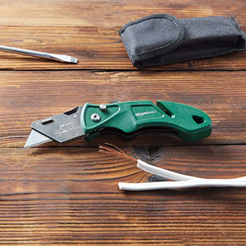 Amazon Basics Heavy Duty Folding Utility Knife with Belt Cutter and Blade Storage