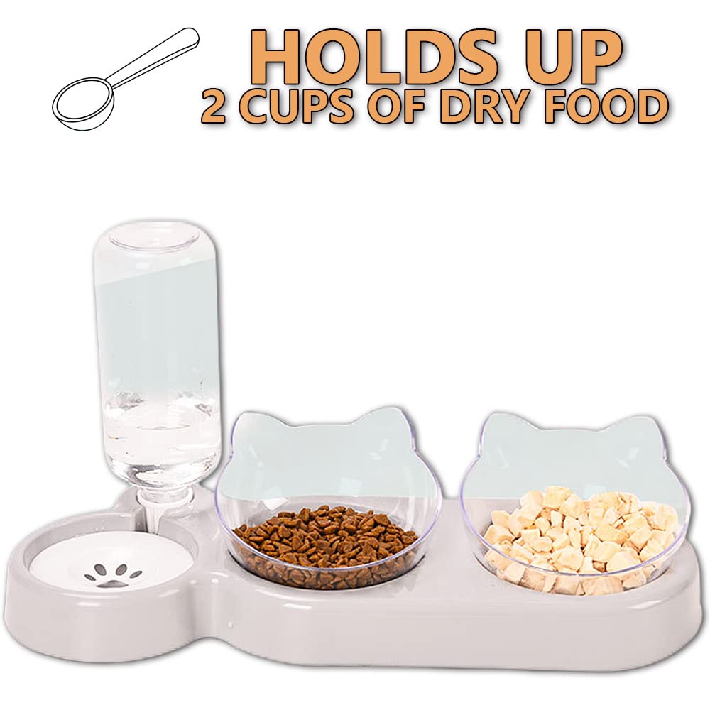 3-In-1 Cat Food And Water Bowl Set, Cat Bowls With Stand, Double Cat Bowls with Water Dispenser For Pet，Food And Water Feeder For Small Medium Dogs Cats