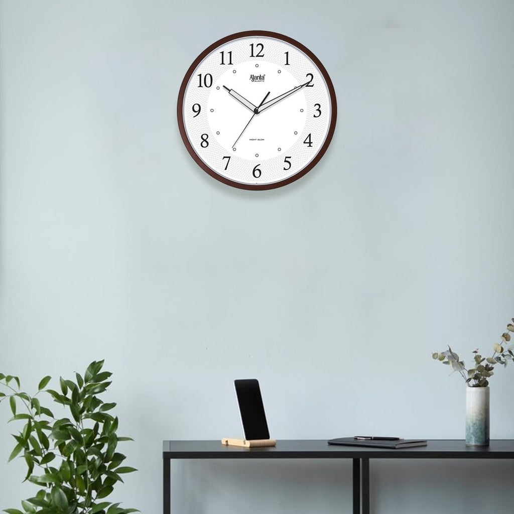 Ajanta 12 Inches Silent Sweep Radium Analog Wall Clock - Night Glow, White Dial - 30x30 cm (P. White)