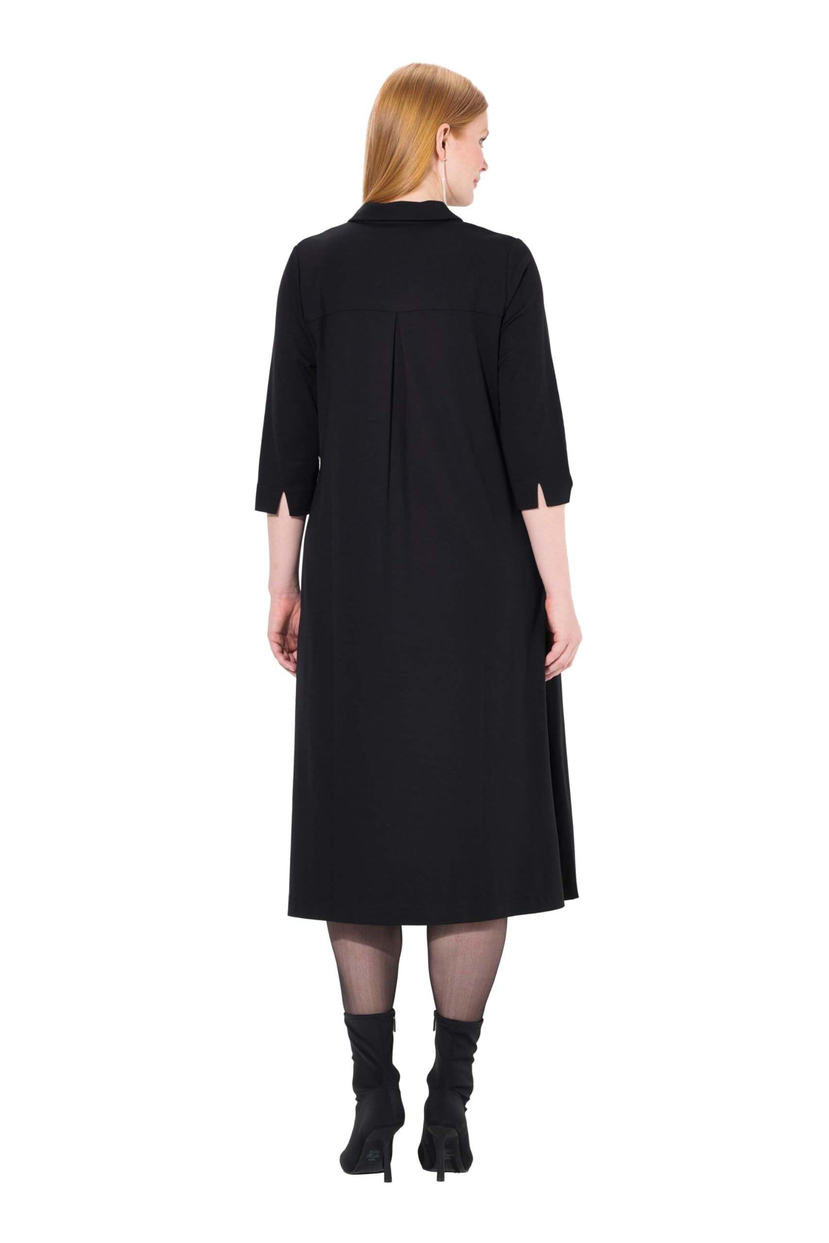 Ulla Popken Puntokleid, Glitzer-reißverschluss, 3/4-arm Vestido, Negro, 50-52 Mujeres