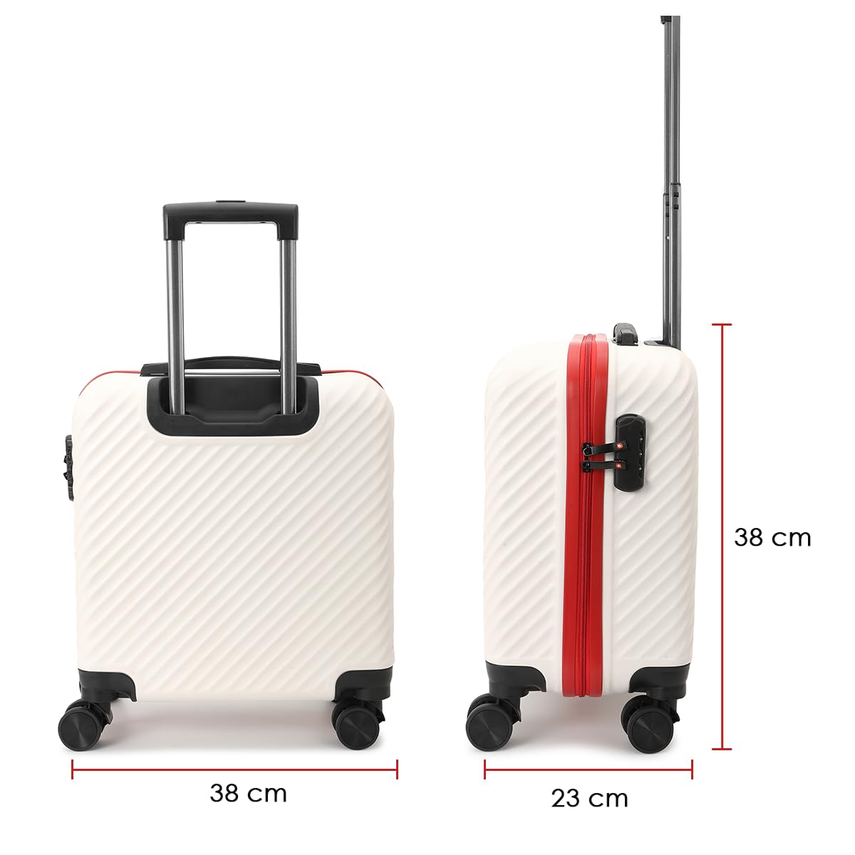 Swiss Military Sirius Cabin Luggage Bag, Durable ABS Suitcase, 32L Travel Trolley Bag with 360° Spinner Wheels, Combination Lock, Lightweight 45 cms, 17 Inches, White Red, 1-Year Warranty