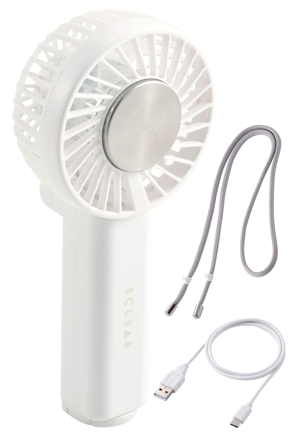 Elecom Handheld Fan with Cooling Plate 3 Adjustment Levels, Standing Carabiner, Folding Strap, USB Desk Fan with Type A Cable (White) FAN-U252WH