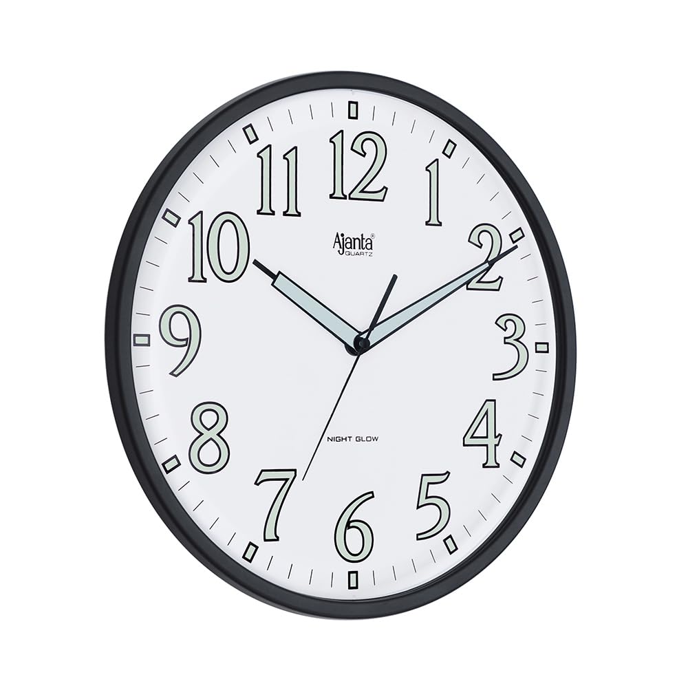 Ajanta 12 Inches Silent Sweep Radium Analog Wall Clock - Night Glow, White Dial - 30x30 cm (P. White)