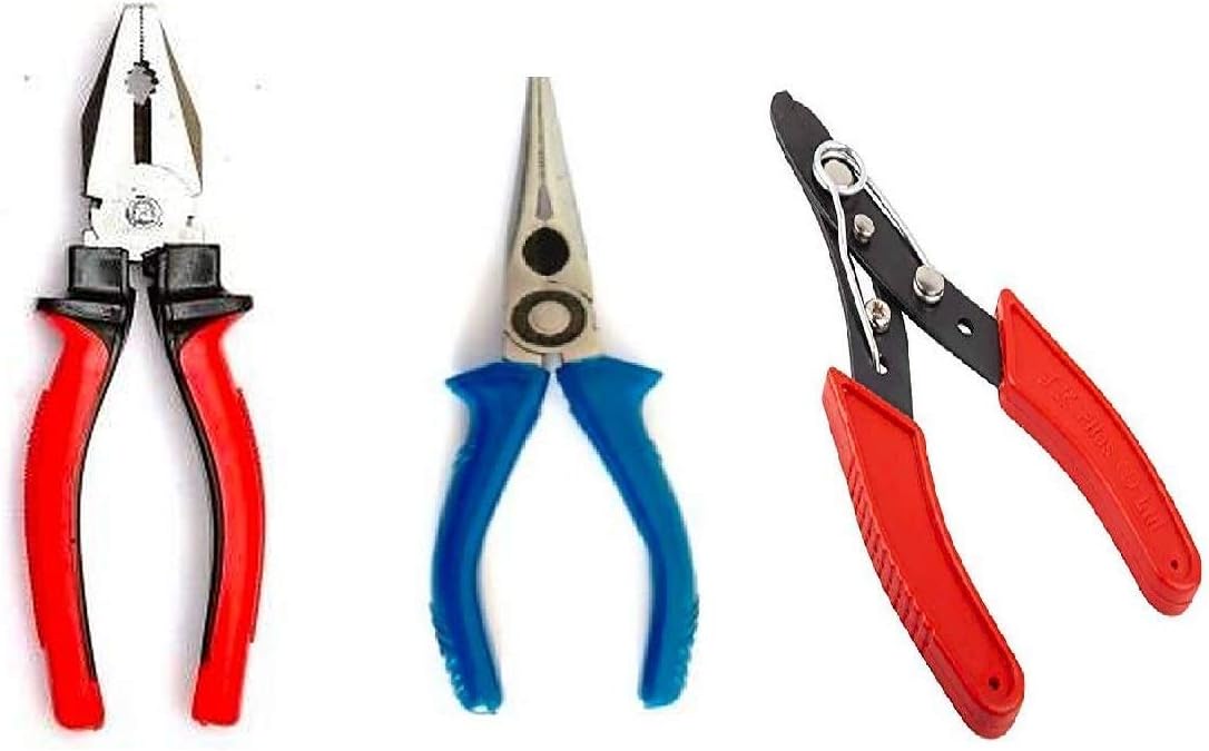 IONIX 2 Type Plier and Wire Cutting Pliers Tools for Electrical Work, Combination Plier Nose and Wire Cutter Player Combo (Multicolour)- 3 Pieces