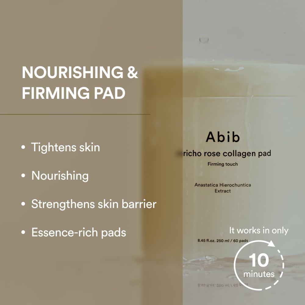 Abib Jericho Rose Non-animal Collagen Pad Firming Touch 60pads 8.45 fl.oz. | Korean Anti-aging Toner Pads for Face with Niacinamide, Peptides, Cleansing, Skin Care