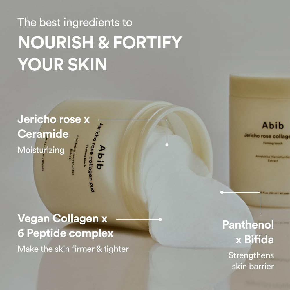 Abib Jericho Rose Non-animal Collagen Pad Firming Touch 60pads 8.45 fl.oz. | Korean Anti-aging Toner Pads for Face with Niacinamide, Peptides, Cleansing, Skin Care