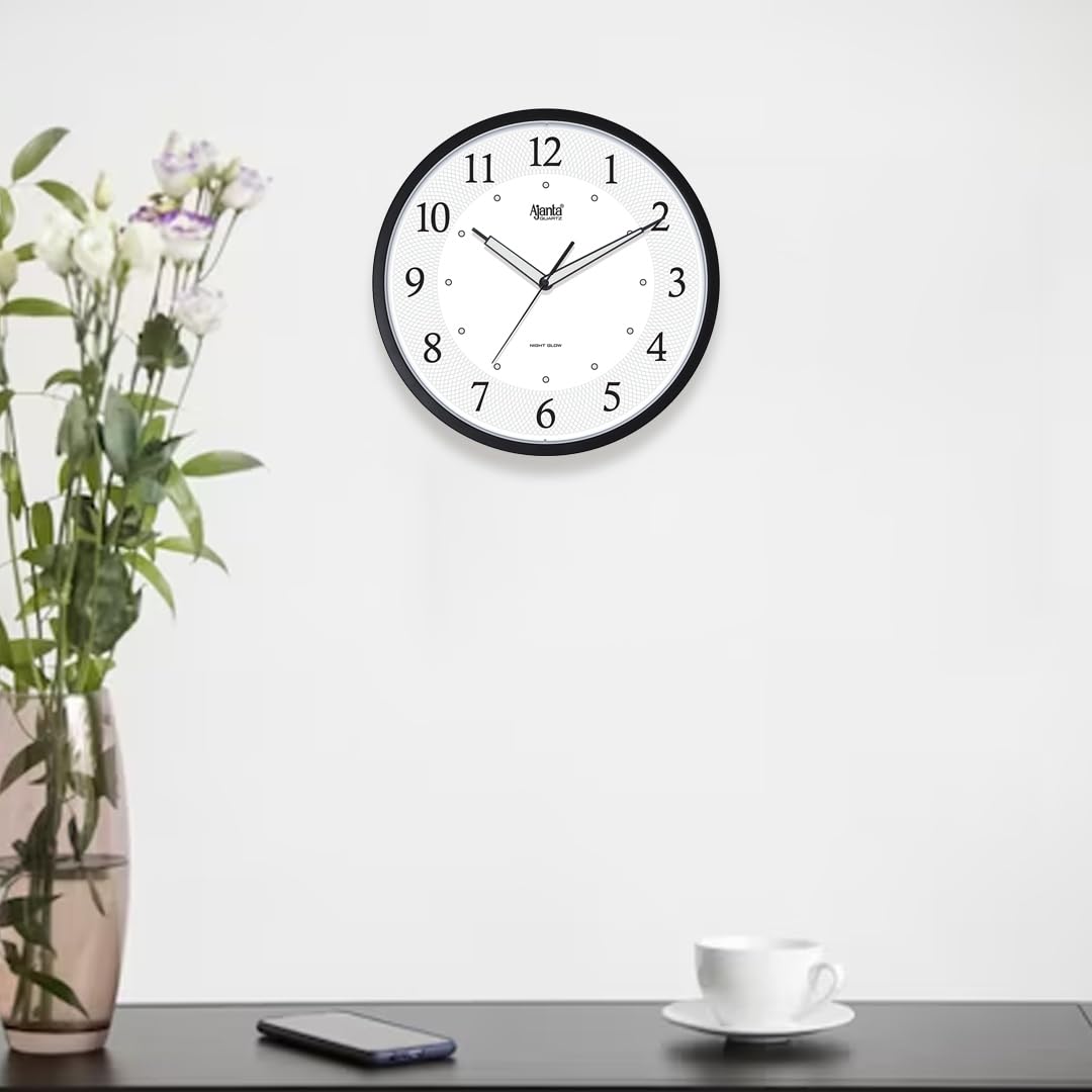 Ajanta 12 Inches Silent Sweep Radium Analog Wall Clock - Night Glow, White Dial - 30x30 cm (P. White)