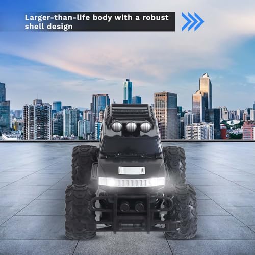 Popsugar Off Roader Rechargeable Remote Control Car | Monster Truck with 2 Speeds | 4 Headlight Modes | Lithium Battery | C-Type Charging | Remote Control Car for Kids | Made in India, Black Mat