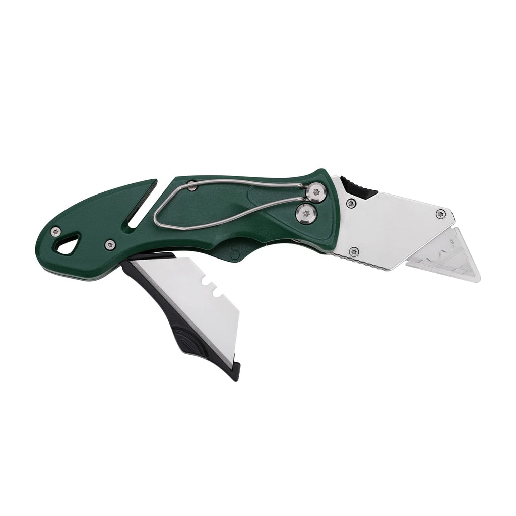 Amazon Basics Heavy Duty Folding Utility Knife with Belt Cutter and Blade Storage
