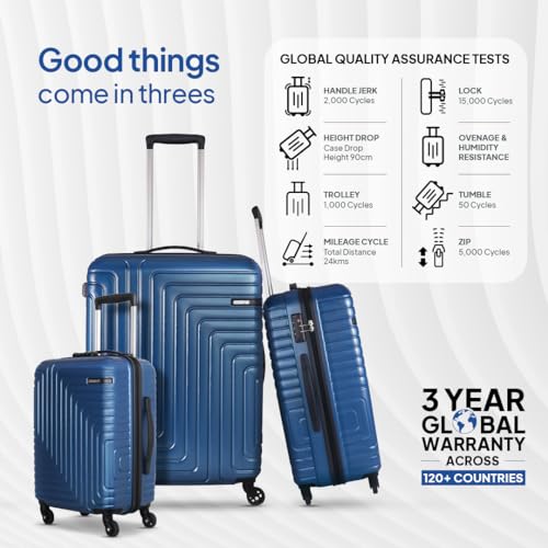American Tourister Ivy Nxt 3PCSET 4 Spinner Wheels Hard Luggage Polycarbonate Check-in Trolley Bags for Travel with Mounted TSA Lock for Unisex - Blue, Small,Medium, Large, 79 cm