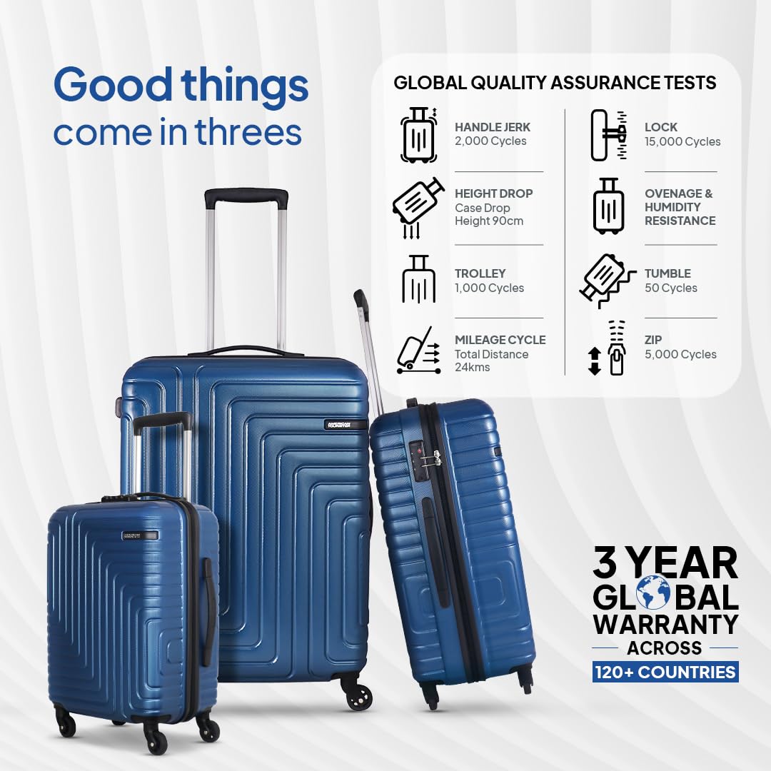 American Tourister Ivy Nxt 3PCSET 4 Spinner Wheels Hard Luggage Polycarbonate Check-in Trolley Bags for Travel with Mounted TSA Lock for Unisex - Blue, Small,Medium, Large, 79 cm