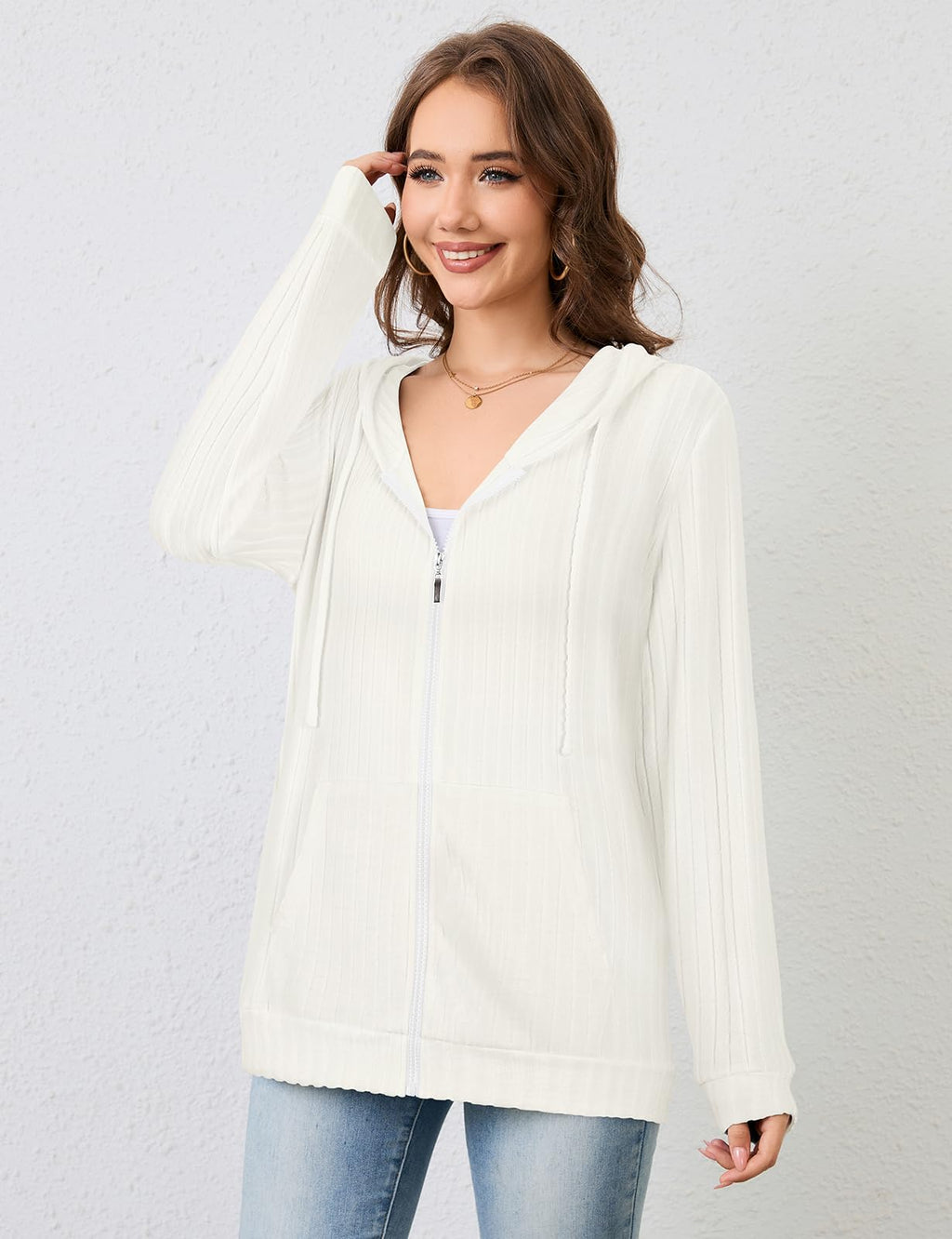 Flikity Zip Hoodie Damen Reißverschluss Sweatjacke mit Kapuze Dünne Jacke