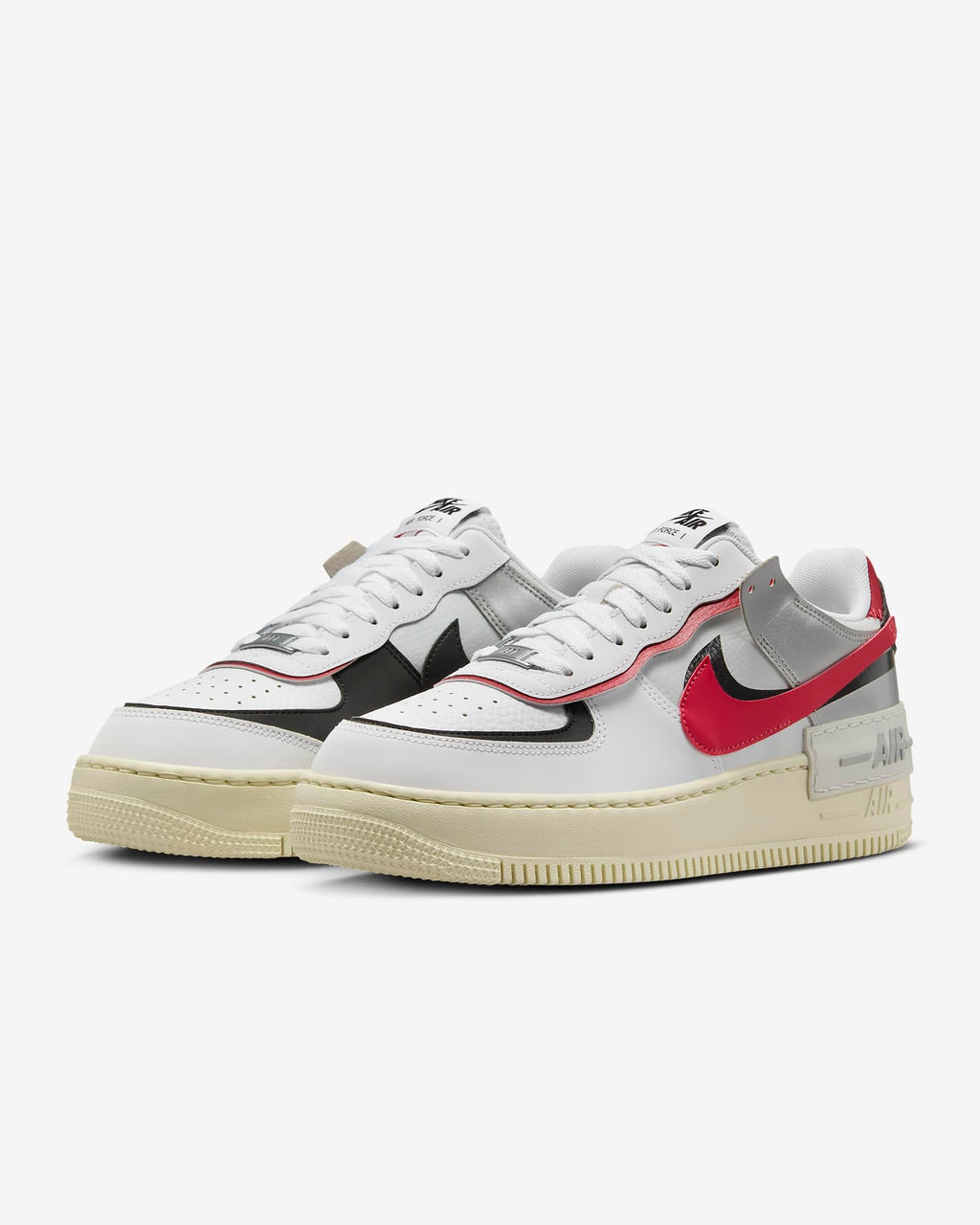 NIKE Air Force 1 Shadow, Sneaker Mujer, White Gym Red Black Metallic Silver, 41 EU