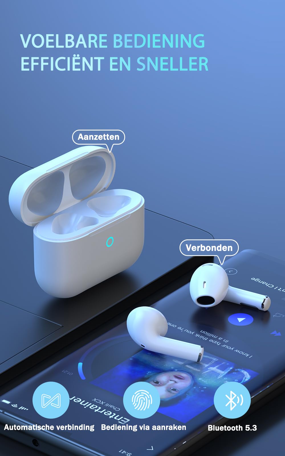 Draadloze Oortjes, ENC Ruisonderdrukkende Draadloze Bluetooth 5.3 Hoofdtelefoon, Draadloze Stereokoptelefoon Met Microfoon, Touch, IPX7 waterdicht, 35 uur speeltijd, Geschikt Voor Sport/Werk