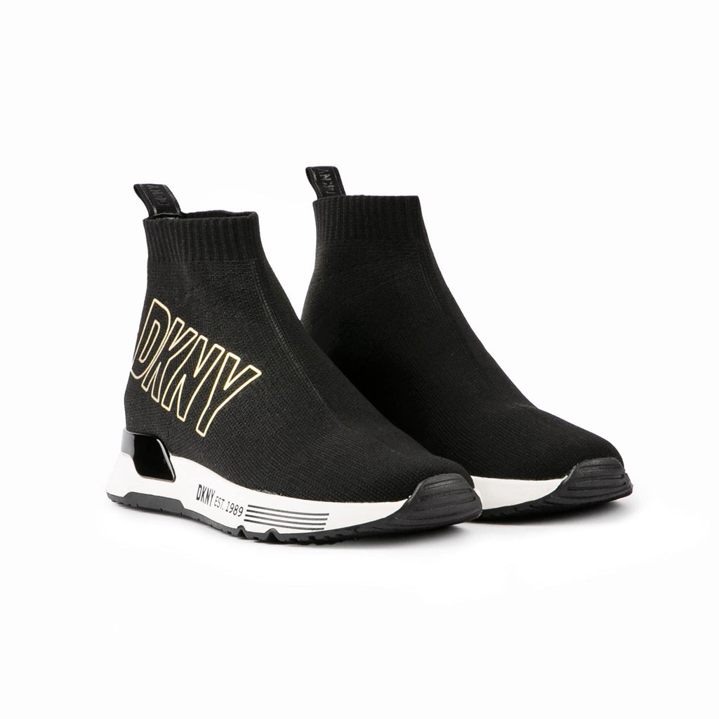 DKNY Nona Sock Slip on Sneaker, Zapatillas Mujer, Oro Negro, 36 EU