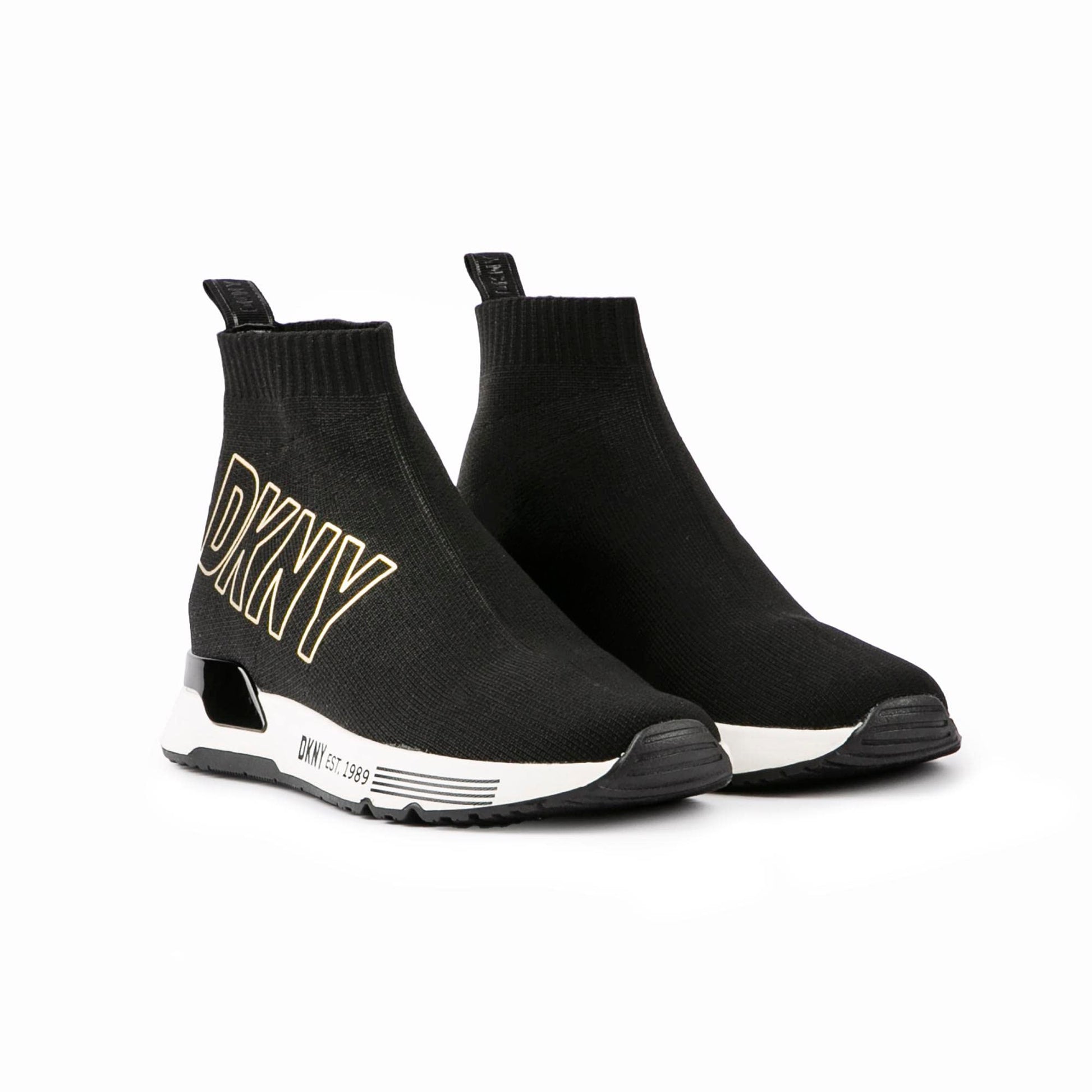 DKNY Nona Sock Slip on Sneaker, Zapatillas Mujer, Oro Negro, 36 EU