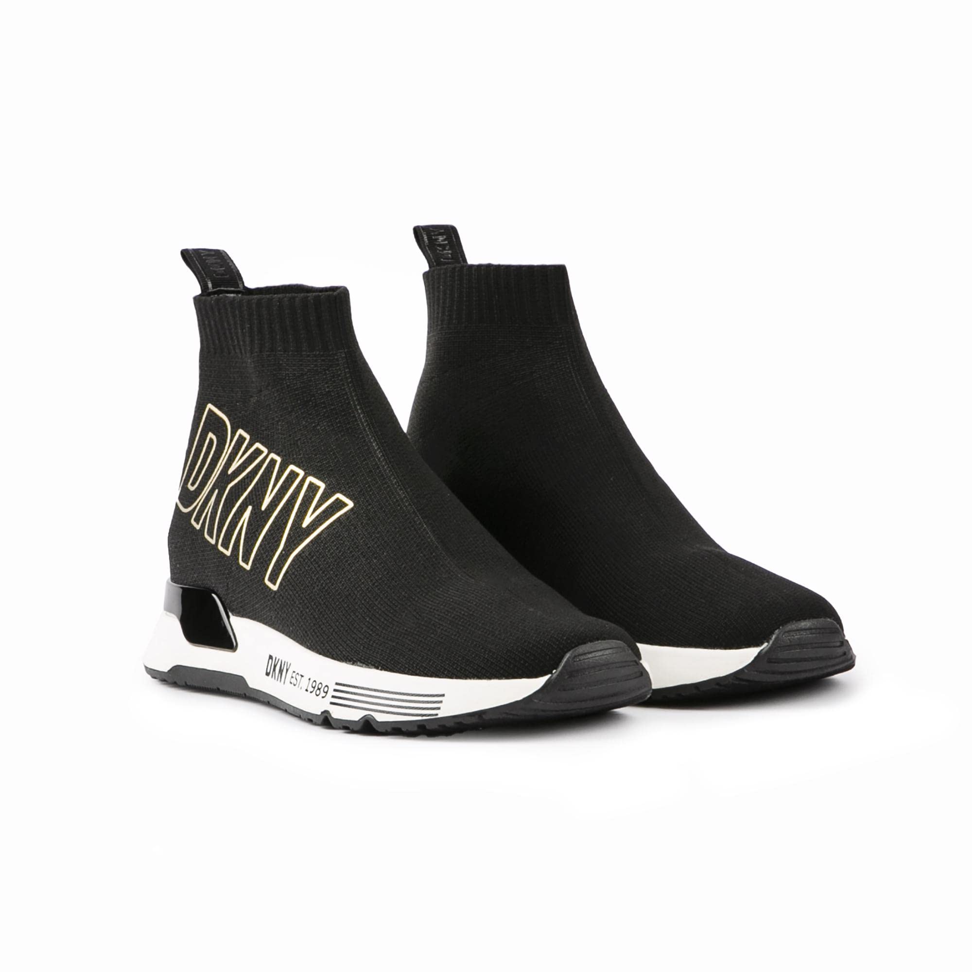 DKNY Nona Sock Slip on Sneaker, Zapatillas Mujer, Oro Negro, 36 EU
