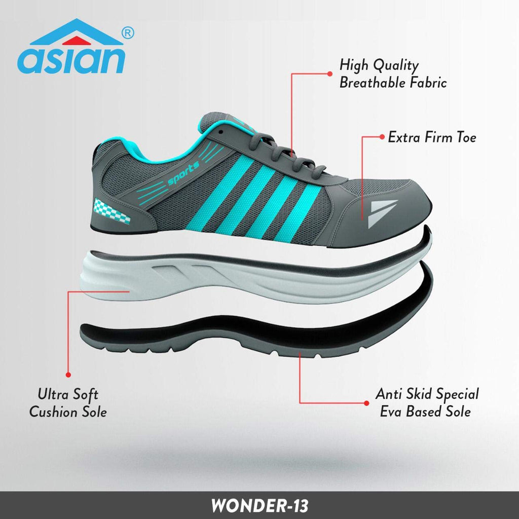 ASIAN Men's Wonder-13 Firozi Mesh Sports Running Shoes UK-9 Green