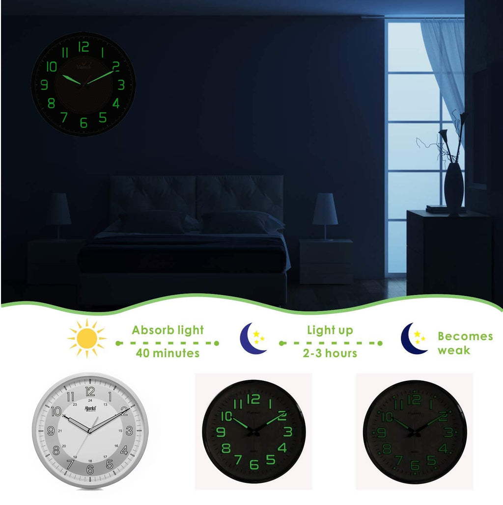 Ajanta 12 Inches Silent Sweep Radium Analog Wall Clock - Night Glow, White Dial - 30x30 cm (P. White)