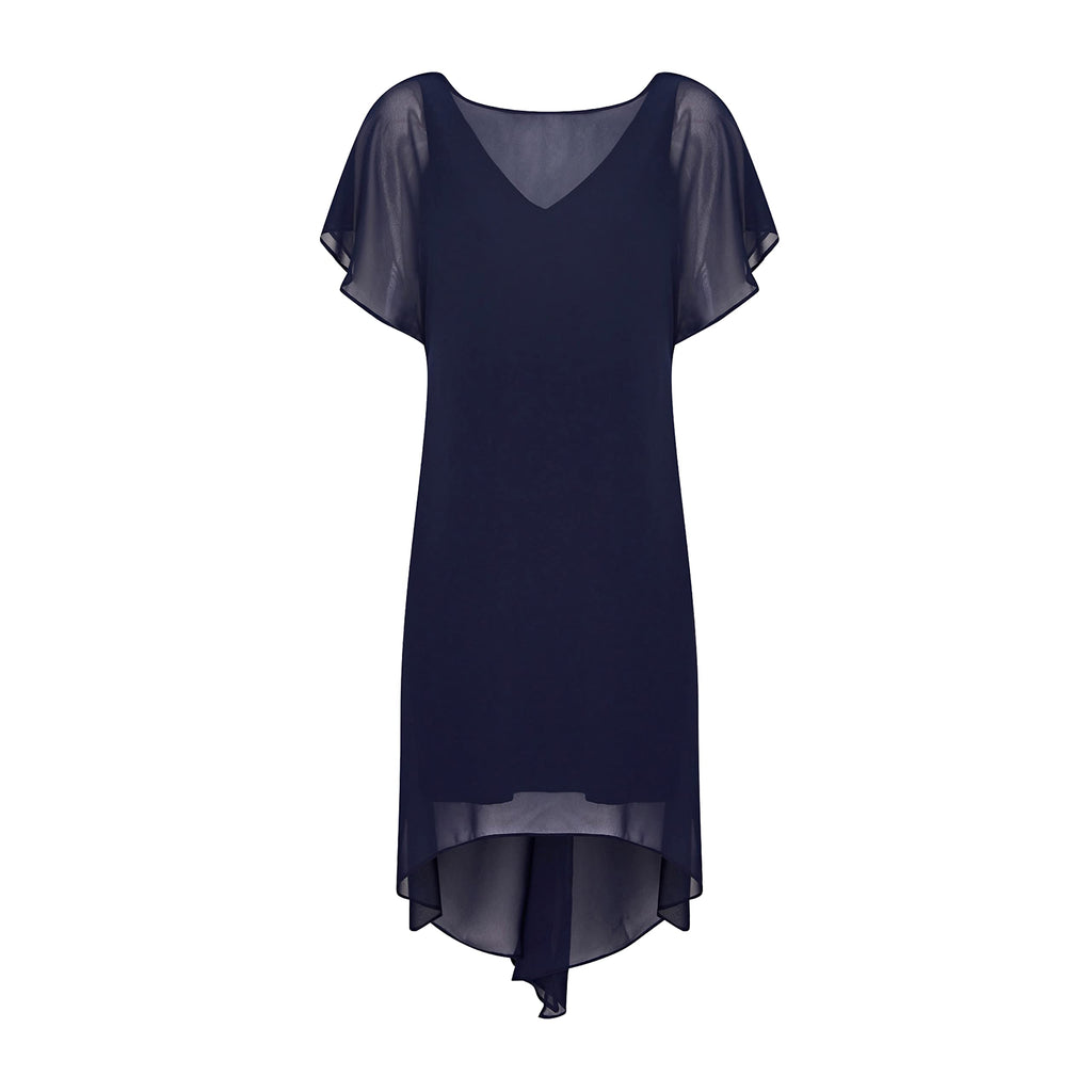 Adrianna Papell Chiffon Overlay Short Dress Vestido de cóctel, Azul Marino, XL para Mujer