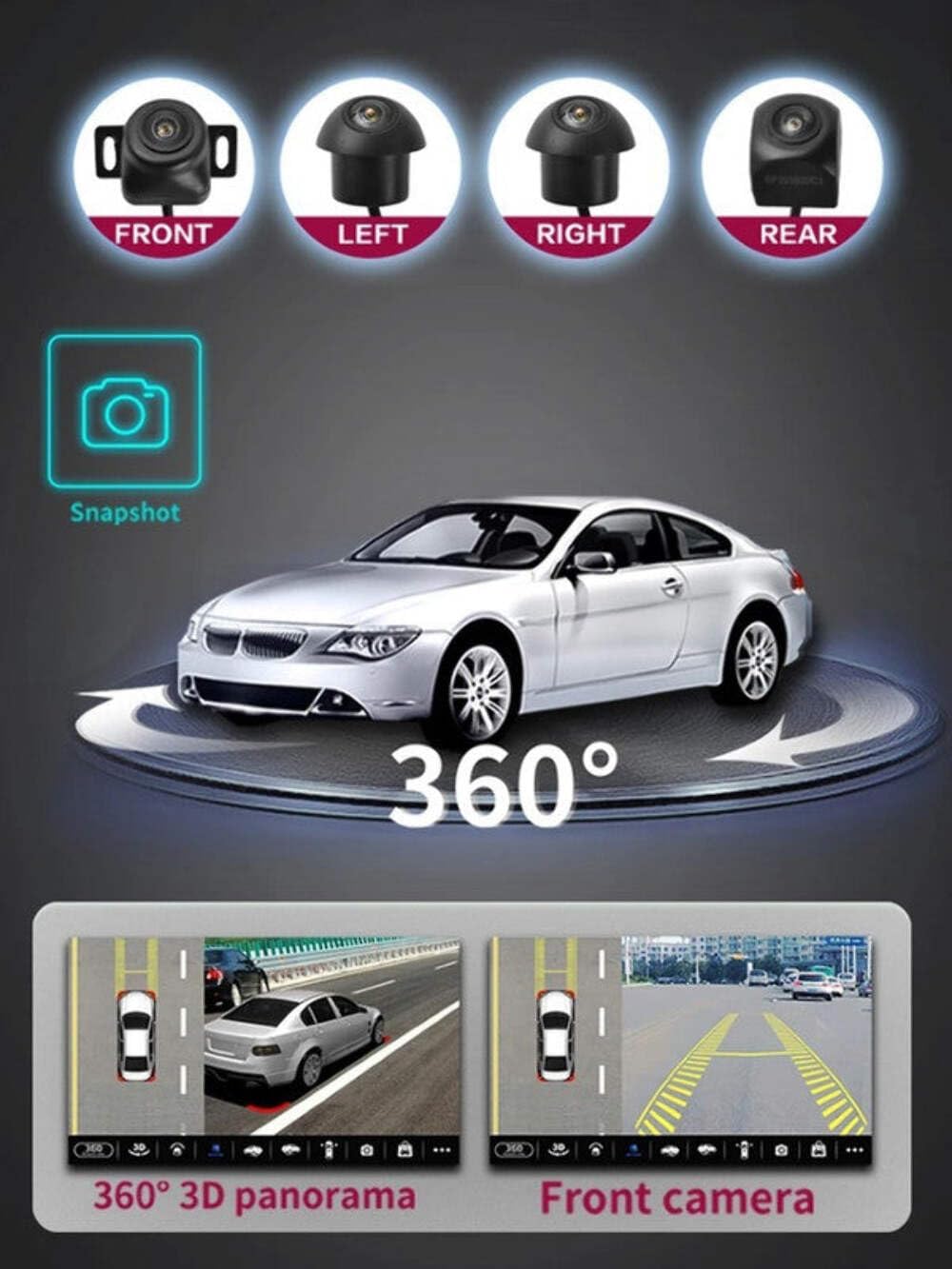 Car Craft Compatible with Android Player 360 Car Camera Panoramic Surround View 1080p Ahd Right+Left+Front+ Rear View Camera System Ahd CC-7793