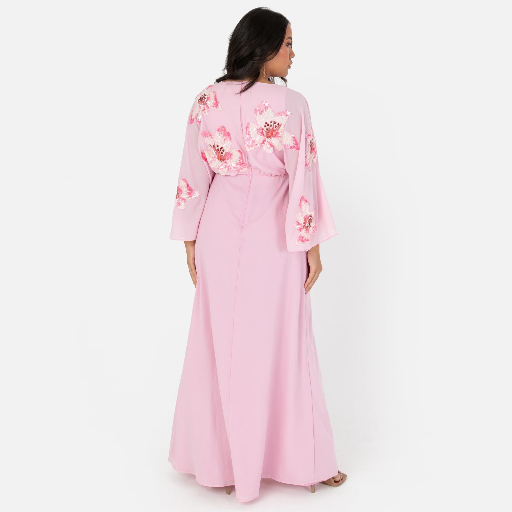 Maya Deluxe Women's Maxi Dress Ladies V-Neck Long Cape Sleeve Floral Sequin Embellished A-Line for Wedding Guest Evening Occasion Vestido, Cherry Blossom, 54 para Mujer