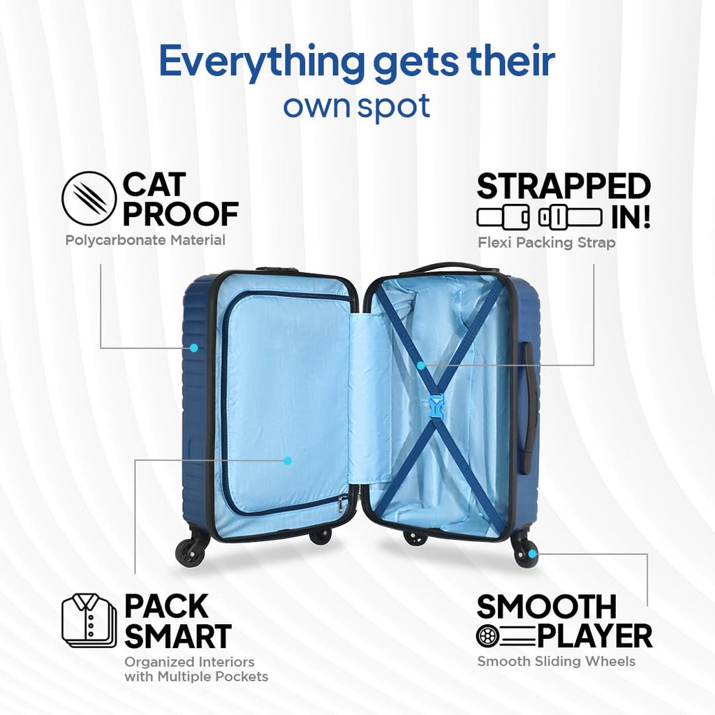 American Tourister Ivy Nxt 3PCSET 4 Spinner Wheels Hard Luggage Polycarbonate Check-in Trolley Bags for Travel with Mounted TSA Lock for Unisex - Blue, Small,Medium, Large, 79 cm