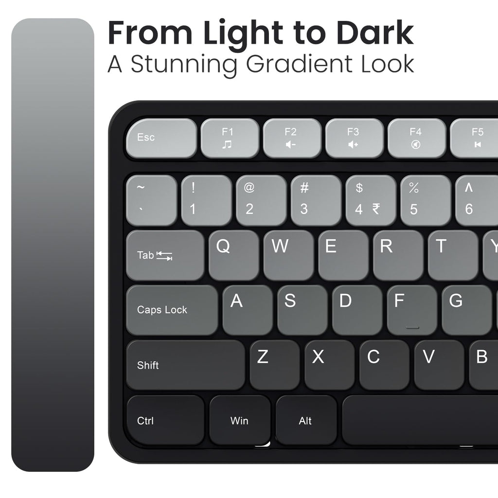 Portronics Key11 Combo Rechargeable Wireless Keyboard and Mouse Set, Bluetooth 5.3&2.4GHz Wireless,Type-C Fast Charging,Gradient Keys, Noiseless Typing, High Precision Mouse, for PC&Laptop(Grey)