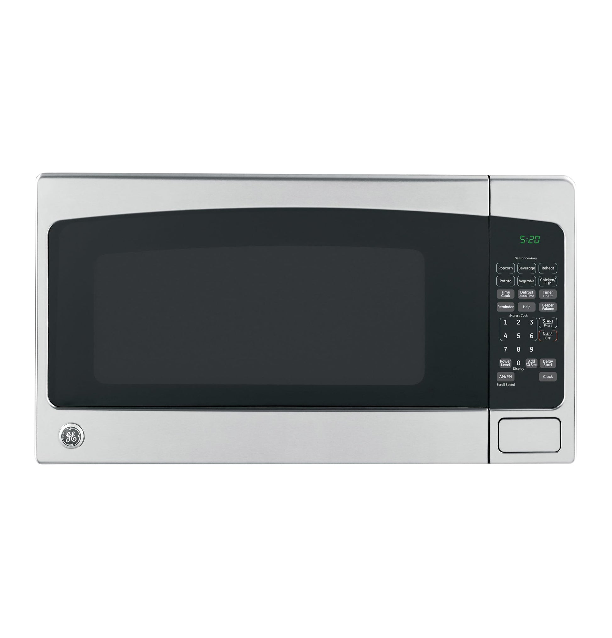 GE - Horno de microondas para encimera, capacidad de 1200 vatios, 2.0 pies cúbicos, 8 ajustes de cocción automáticos, tecnología de bloqueo para niños, esenciales de cocina para encimera, recámara o