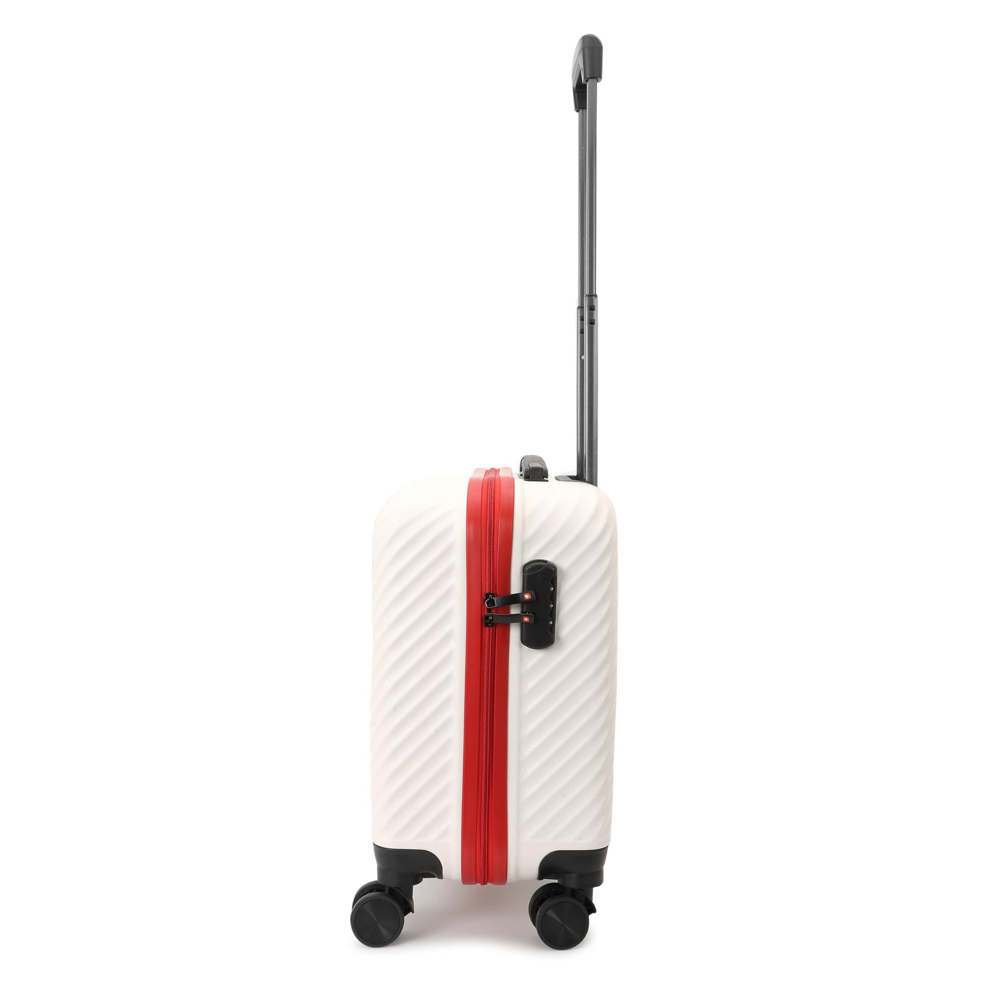 Swiss Military Sirius Cabin Luggage Bag, Durable ABS Suitcase, 32L Travel Trolley Bag with 360° Spinner Wheels, Combination Lock, Lightweight 45 cms, 17 Inches, White Red, 1-Year Warranty