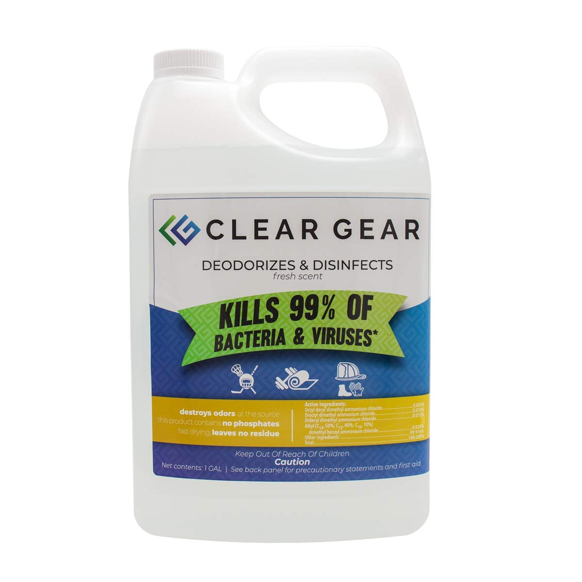 Clear Gear Disinfectant and Deodorizer for Sports Equipment 1 Gallon Bottle
