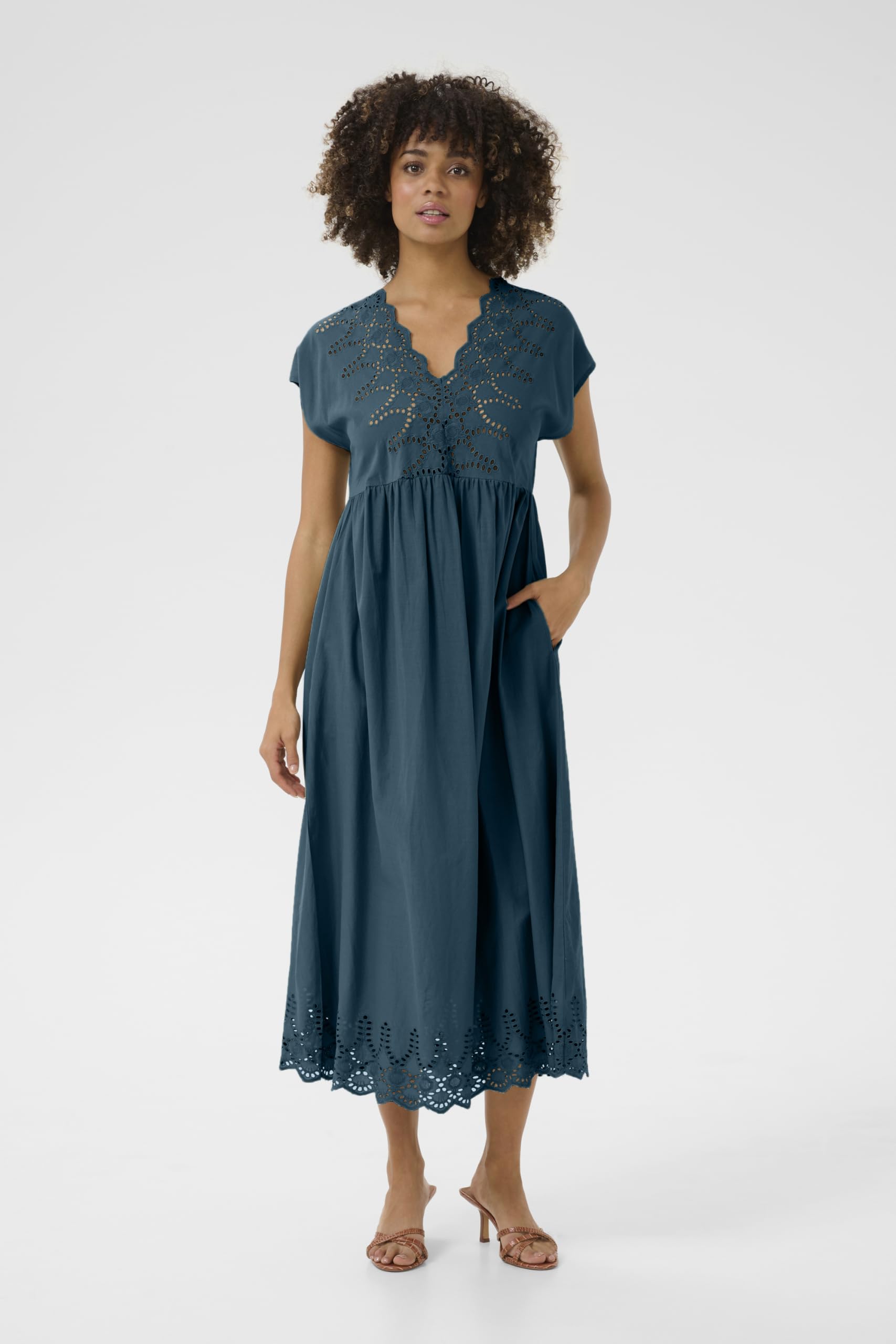 Cream Women's Maxi Dress Formal V-Neck Short Sleeves Tying Belt Ankle Length Vestido, Petrol Blue, 46 para Mujer