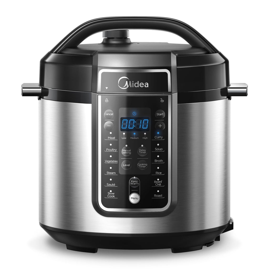 Midea 6L Electric Pressure Cooker, Stainless Steel, 12 Presets, 24H Delay | Non-Stick Inner Pot, 12 Preset Cooking Functions, LED Display, 10 Safety Features, 24H Delay Timer, Black, MPC60010