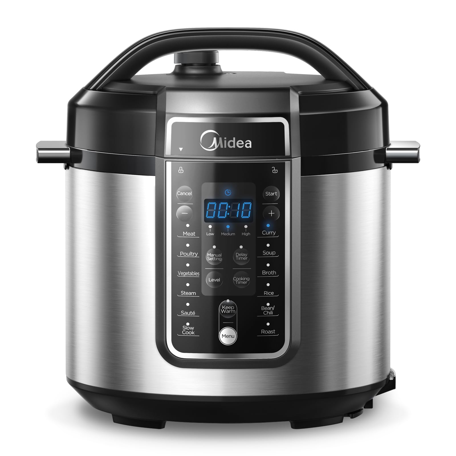Midea 6L Electric Pressure Cooker, Stainless Steel, 12 Presets, 24H Delay | Non-Stick Inner Pot, 12 Preset Cooking Functions, LED Display, 10 Safety Features, 24H Delay Timer, Black, MPC60010